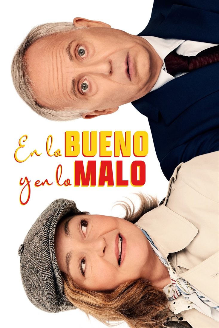 A man at the top and a woman at the bottom, both seen sideways: he looks surprised and she is half smiling.